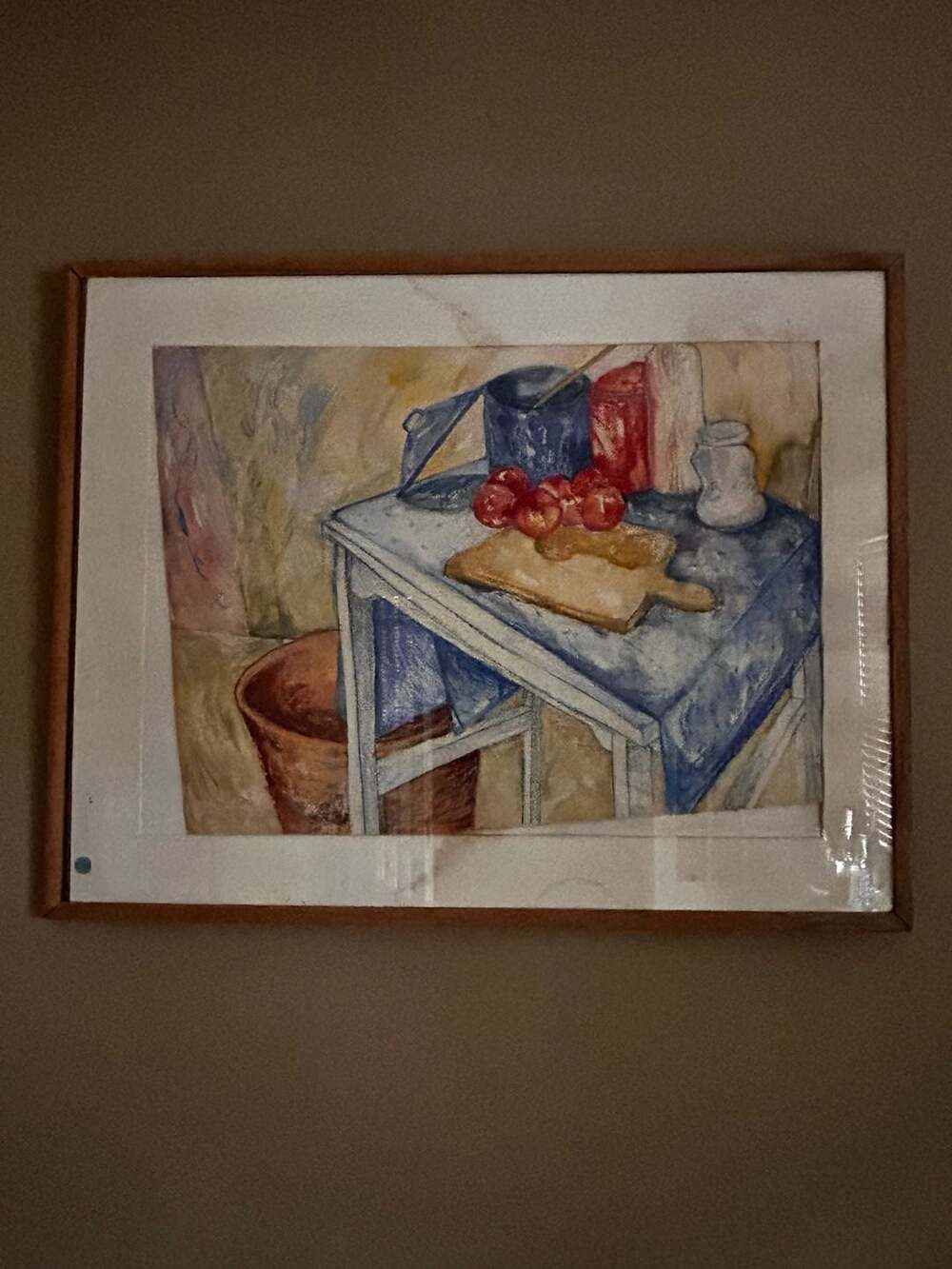 Vintage Still Life Watercolor Painting of Kitchen Scene